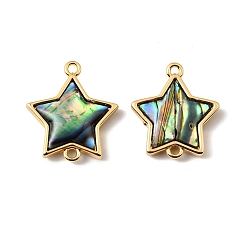 Настоящее золото 18K Подвески-звездочки из натуральной ракушки пауа, с латунной, реальный 18 k позолоченный, 17x15.5x3 мм, отверстие : 1.2 мм