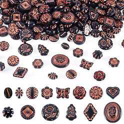 Черный 257 непрозрачные акриловые бусины, красный цвет заплетен, разнообразные, чёрные, 10.5~21.5x8~15x4~9 мм, отверстие : 1.2~1.8 мм