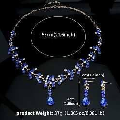 Сапфир Комплект из серег и ожерелий из сплава и страз, украшения для женщин, цветок и слеза, сапфир, 550 мм