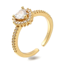 Сердце Открытые манжеты из латуни с микро-паве и кубическим цирконием для женщин, долговечный, реальный 18 k позолоченный, сердце, 9 мм, внутренний диаметр: 17 мм