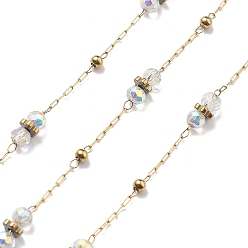 Прозрачный 304 цепи из нержавеющей стали, ионное покрытие (ip), со стеклянными бусинами, реальный 18 k позолоченный, пайки, прозрачные, 2x1x0.2 мм, около 32.81 футов (10 м) / рулон