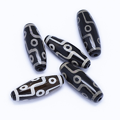 9-Глаз Тибетский стиль 9 бусины дзи, природных бисера агат, окрашенная и подогревом, рис, 28~30x9.5~10.5 мм, отверстие : 2~2.5 мм