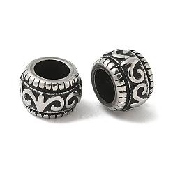 Античное Серебро 304 из нержавеющей стали европейские шарики, бусины с большим отверстием, барабан, античное серебро, 12x8 мм, отверстие : 6.5 мм