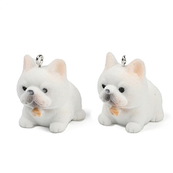 Белый Кулоны из флокированной смолы, собака, с железной платиной петлей, белые, 27x19.5x28 мм, отверстие : 1.8 мм