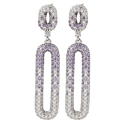 Лиловый Латунь микро проложить кубический цирконий болтаться серьги стержня, овальные, платина, сирень, 50x10.5 мм