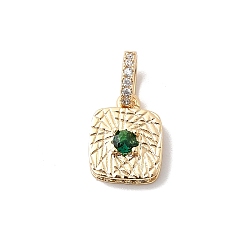 Настоящее золото 18K Латунные микро проложить кубического циркония подвески, квадратных амулеты, реальный 18 k позолоченный, 17 мм, отверстие : 4x3 мм