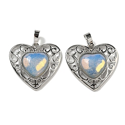 Opalite Opalite Peach Love Heart Pendants, Rack Plating Brass Hollow Heart Charms, Cadmium Free & Lead Free, 29.5x30.5x7.5mm, Hole: 7.5x5mm