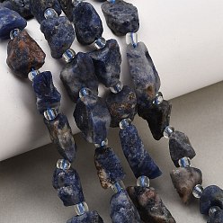 Sodalite Raw Rough Natural Sodalite Beads Strands, Nuggets, with Seed Beads, 11~28x9~13x6~10mm, Hole: 1mm, about 24~29pcs/strand, 14.96''(38cm)~15.75''(40cm)