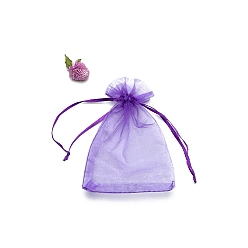 Темно-Фиолетовый Прямоугольные сумки для хранения подарков из органзы на шнурке, темно-фиолетовый, 15x10 см