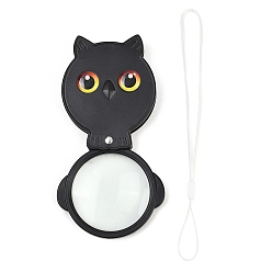 Черный Складная акриловая портативная лупа в виде совы с зажимом 8x, с гибкими пластиковыми элементами и ремешком, чёрные, 8.3x7.9x1.6 см