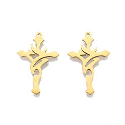 Chapado en Oro Real 18K Revestimiento iónico (ip) 201 colgantes de acero inoxidable, cruzar, real 18 k chapado en oro, 32.5x21x1.5 mm, agujero: 1.4 mm