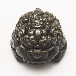 Обсидиан Натуральные золотистые обсидианные подвески, Pi Xiu, 32x29.5x19.5 мм, отверстие : 2 мм