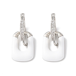 Платина Фурнитура для серег-подвесок из латуни с микропаве из прозрачных кубических цирконий, с эмалью, долговечный, стойки покрытие, без кадмия и без свинца, платина, 25.5x11.5 мм, отверстие : 1.6 мм