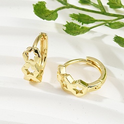 Настоящее золото 18K Полые серьги-кольца в форме звезды из латуни, без кадмия и без свинца, реальный 18 k позолоченный, 13x14x5.5 мм