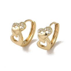 Light Gold Pendiente de aro de micro circonio cúbico de latón, corazón, la luz de oro, 17x9 mm