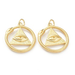 Echt 18 k vergoldet Messing Anhänger & Charms, cadmiumfrei und bleifrei, langlebig überzogen, flach rund mit bösen Blick, echt 18 k vergoldet, 22x20x3.5 mm, Bohrung: 3.5 mm