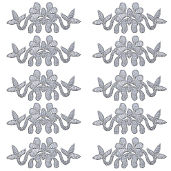 Серебро 10шт. нашивки из полиэстера с цветочным рисунком, пришивные/приклеиваемые утюгом, аксессуары для костюма, аппликация, для рюкзаков, одежда, серебряные, 95x40x1.5 мм