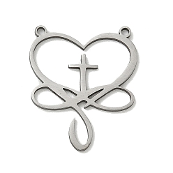 Нержавеющая Сталь Цвет Полые 201 из нержавеющей стали кулоны, Подвеска в виде сердца бесконечности с крестом, цвет нержавеющей стали, 26x22x1 мм, отверстие : 1.4~1.5 мм