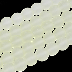 Light Goldenrod Yellow Transparent Glass Bead Strands, Frosted, Round, Light Goldenrod Yellow, 10mm, Hole: 1.3~1.6mm, about 80pcs/strand, 31.4 inch