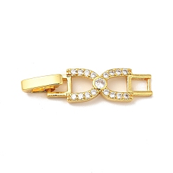 Real 18K Gold Plated Bowknot Rack Plating Brass Clear Cubic Zirconia Watch Band Clasps, Cadmium Free & Lead Free, Long-Lasting Plated, Real 18K Gold Plated, 32x8x4mm, Hole: 4x3mm