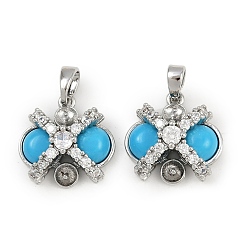 Платина Медные залоги, с кубическим цирконием и синтетической бирюзой, платина, 15x15x7 мм, отверстие : 4.5x3 мм, штифты : 0.7 мм