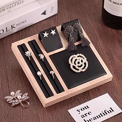 Черный Твердая древесина с показом ювелирных украшений в виде колец, лоток для сережек, чёрные, 35x25x1.5 см