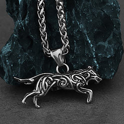 Античное Серебро 304 Подвеска-колье из нержавеющей стали в виде волка-викинга для мужчин, античное серебро, 23.62 дюйм (60 см)