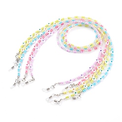 Couleur Mélangete Chaînes de lunettes, tour de cou pour lunettes, avec des perles rondes acryliques, fermoirs pinces de homard en alliage et extrémité de la boucle en caoutchouc, cœur, couleur mixte, 28.54 pouce (72.5 cm)