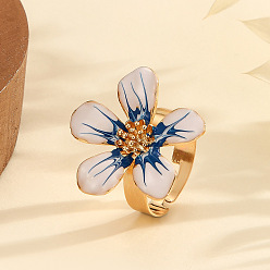 Морской Синий Эмалированные кольца-манжеты из сплава для женщин, цветок, золотые, Marine Blue, 17 мм