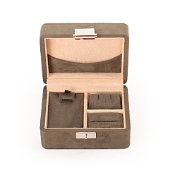 Tan Rectangle Velvet Jewelry Set Storage Organizer Boxes, for Earrings, Rings, Necklaces, Tan, 11x8.5x5.6cm