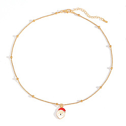 Santa Claus Рождественские ожерелья с подвесками из цинкового сплава и эмали, золотые, белые, Дед Мороз, 15.75 дюйм (40 см), Кулон : 17 мм