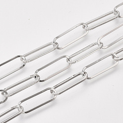 Платина Цепи из несваренного железа, Плоско-овальные, тянутые удлиненные кабельные цепи, с катушкой, платина, 18x6x1.2 мм, около 82.02 футов (25 м) / рулон