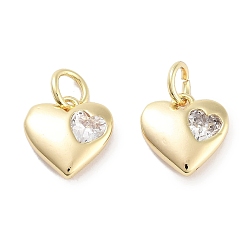 Настоящее золото 18K Латунные микро проложить кубического циркония прелести, без кадмия, без никеля и без свинца, с целью перехода в кольце, сердце, реальный 18 k позолоченный, 9.5x9.5x3 мм, отверстие : 3 мм