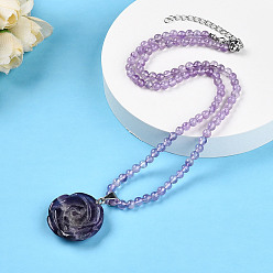 Аметист Натуральный аметист 4.5мм круглые бусины ожерелья с подвеской в виде цветка, 15.75 ~15.8 дюйм (40~40.7 см)
