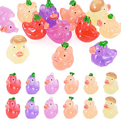 Couleur Mélangete 12 pièces 6 décoration lumineuse et amusante en résine représentant un canard légume, accessoires de maison de poupée micro paysage, faire semblant de décorations d'accessoires, brillent dans le noir, couleur mixte, 16~21x15.5~20x21.5~23.5mm, 2 pcs / style