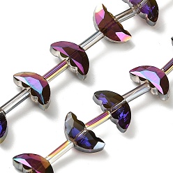 Черный Гальванизируйте прозрачные стеклянные бусины, луна, граненые, с половиным покрытием, чёрные, 4.5x10x3.5 мм, отверстие : 0.9 мм, около 49~50 шт / нитка, 20.47~20.71'' (52~52.6 см)