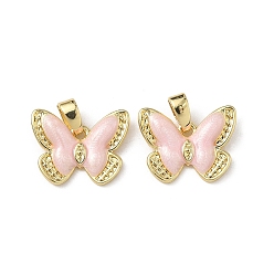 Pink Латунь эмаль подвески, очарование бабочки, розовые, 11.5x15x2.5 мм, отверстие : 4x2.5 мм