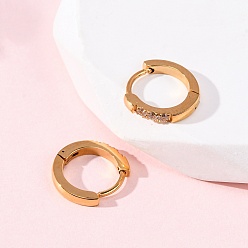Настоящее золото 18K 304 серьги-кольца из нержавеющей стали с прозрачным кубическим цирконием, с 316 нержавеющей стали, ионное покрытие (ip), реальный 18 k позолоченный, 13x2 мм