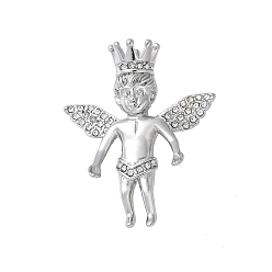 Нержавеющая Сталь Цвет 304 подвески из нержавеющей стали, со стразами, вакуумное покрытие pvd, ангел, цвет нержавеющей стали, 43x36.5x14.5 мм, отверстие : 8x3.5 мм