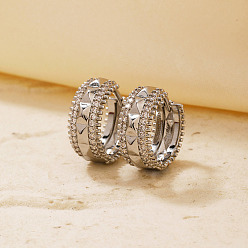 Серебро Блестящие полые латунные серьги-кольца из прозрачного кубического циркония, минималистский винтажный стиль для женщин, серебряные, 14x7 мм