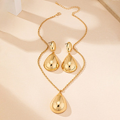 Золотой Комплекты из ожерелий из сплава с подвесками в форме капли и овала и серег-гвоздиков, золотые, 400 мм