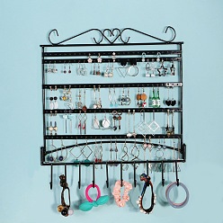 Черный Прямоугольная настенная витрина для железных ювелирных изделий, держатель-органайзер для ювелирных изделий для браслета, Ожерелье, хранение серег, чёрные, 37x33 см