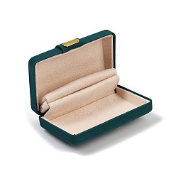 Темно-Зеленый Прямоугольные коробки для хранения колец из искусственной кожи, дорожные переносные кейсы, с железными застежками, темно-зеленый, 5.8x8.6x3.5 см, 80x47 мм внутренним диаметром