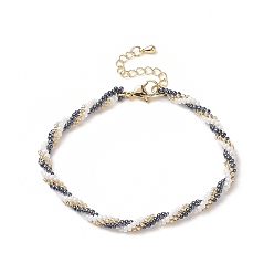 Gunmetal Handmade Glass Seed Beaded Bracelet for Women, Gunmetal, 7-1/2 inch(18.9cm)