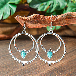 Ring Серьги-подвески из сплава и акрила в стиле бохо, античное серебро, кольцо, 70x20 мм