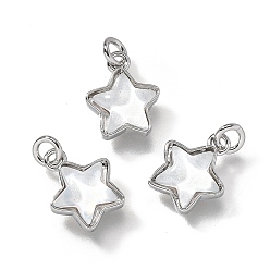 Платина Латунь прелести, звезда со стеклом и блестящей пудрой, долгоиграющий, без свинца и без кадмия, белые, платина, 11x9x4 мм, отверстие : 2 мм