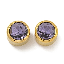 Средний Фиолетовый Ионное покрытие (ip) 304 нержавеющая сталь с k9 стеклянными бусинами со стразами, плоско-круглые, золотые, средне фиолетовый, 8x6.5 мм, отверстие : 1.8 мм