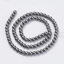 Gray Eco-Friendly Dyed Glass Pearl Beads Strands, Grade A, Round, Cotton Cord Threaded, Gray, 6mm, Hole: 1.2~1.5mm, about 70pcs/strand, 15.7 inch