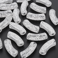 White Transparent Crackle Acrylic Beads, Curved Tube, White, 35x11.5x13.5mm, Hole: 3.5mm, about 148pcs/500g