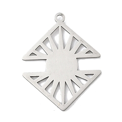Нержавеющая Сталь Цвет 201 подвески из нержавеющей стали, лазерная резка, подвеска треугольник и солнце, анти-тускнение, цвет нержавеющей стали, 32x24.5x1 мм, отверстие : 1.8 мм